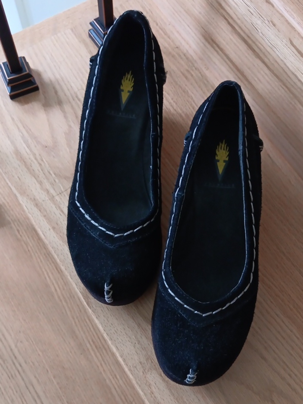 Volatile Black Suede Wedge Shoes with Contrast Stitching Size 7.5
